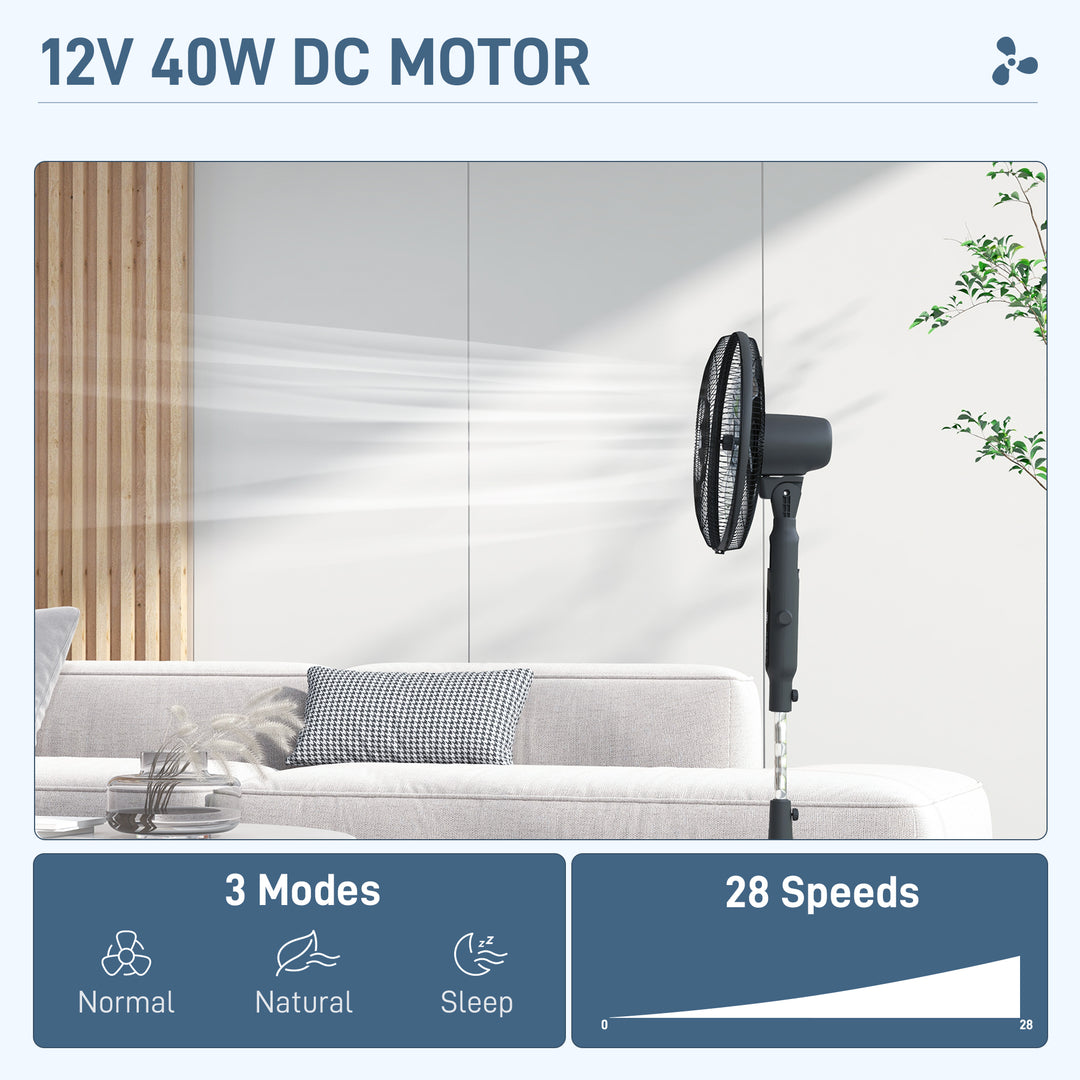 HOMCOM DC Pedestal Fan, 17.5'' Standing Fan w/ 28 Speeds, 3 Modes, 75° Oscillation, 12-Hour Timer, Adjustable Height, Mosquito Repellent | Aosom UK