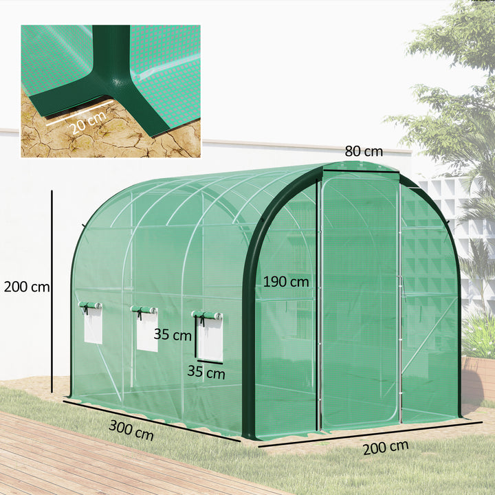 3 x 2(m) Polytunnel Greenhouse, with Windows and Doors - Green