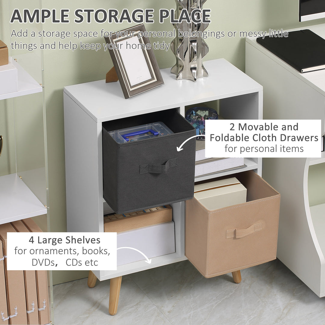 Freestanding 4 Cube Unit Cabinet Unit w/ 3 Fabric Drawers Handles Home Office Storage Shelves