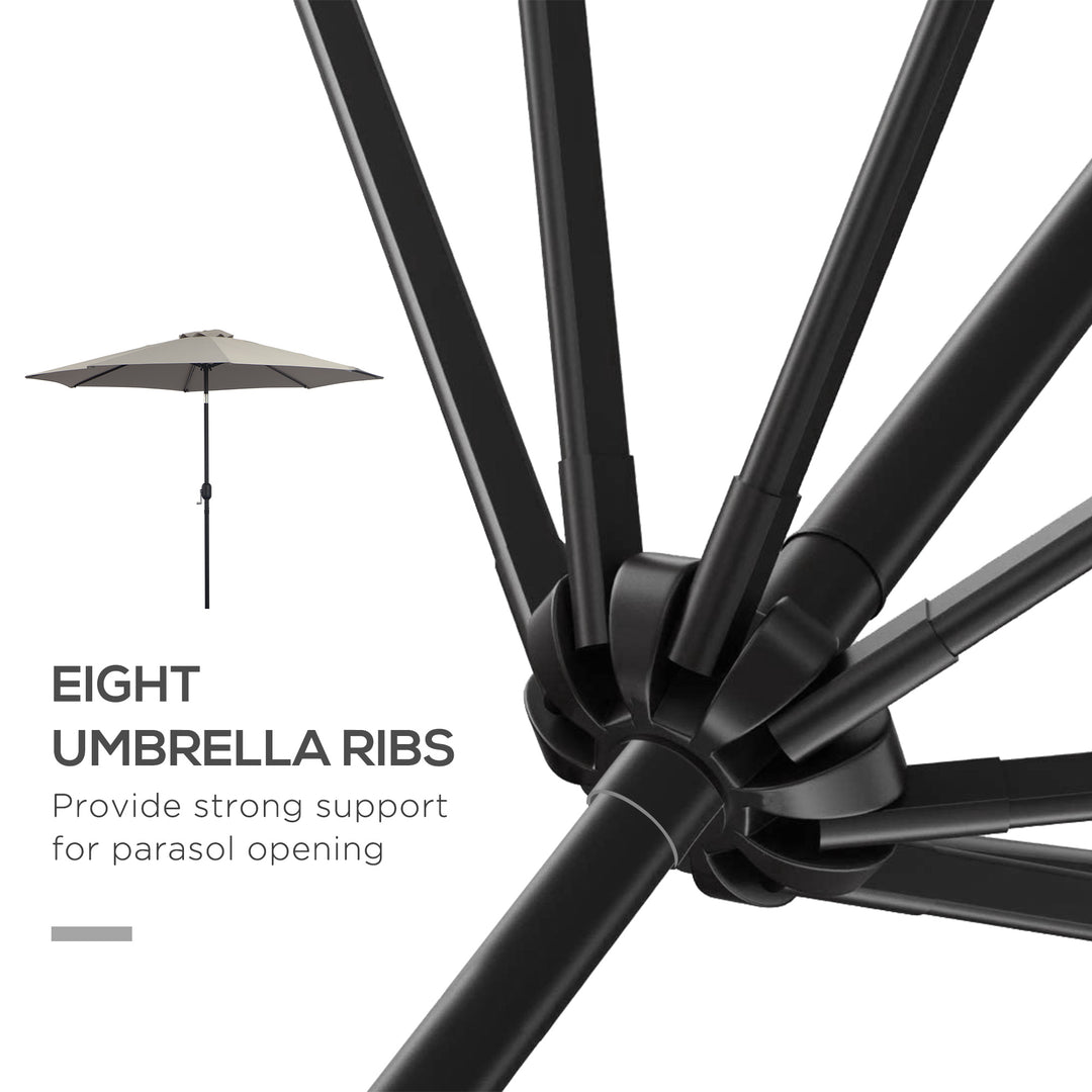 3(m) Tilting Parasol Garden Umbrellas, Outdoor Sun Shade with 8 Ribs, Tilt and Crank Handle for Balcony, Bench, Garden, Light Grey