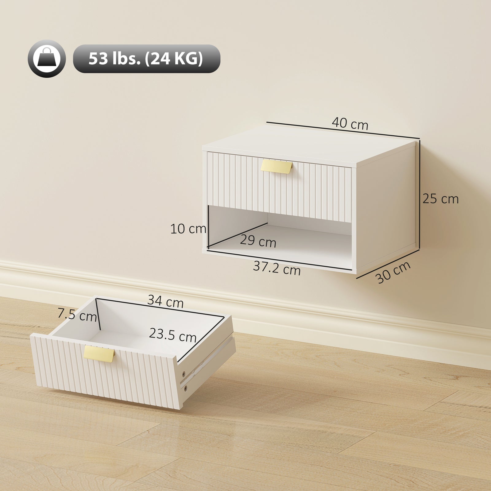 Set of 2 Wall Mounted Nightstands, Floating Bedside Tables with Fluted