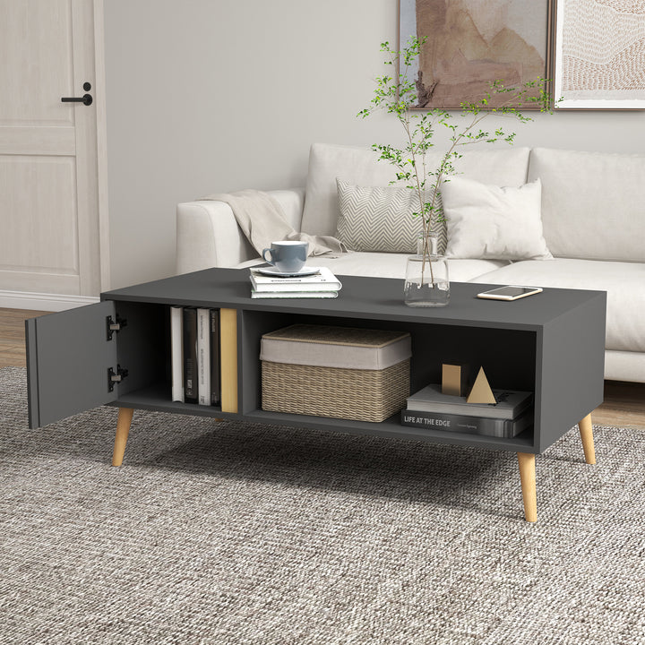 HOMCOM Coffee Table for Living Room, Modern Centre Table w/ Storage Compartments and Cabinets, Rectangular Side Table, 115x 58x 45cm, Grey | Aosom UK