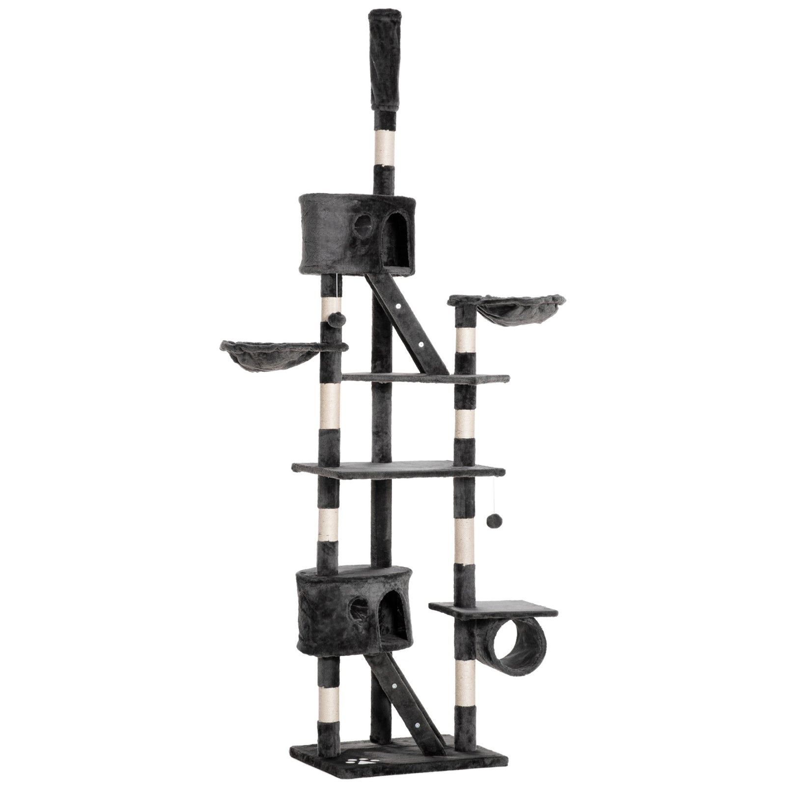 Floor-to-Ceiling Cat Tree for Indoor Cats, 240-260cm Adjustable Cat Tree - Dark Grey