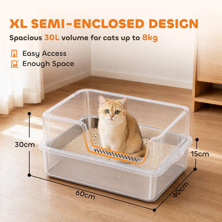 XL Stainless Steel Cat Litter Tray with Lid, High Sided Cat Litter - view 5