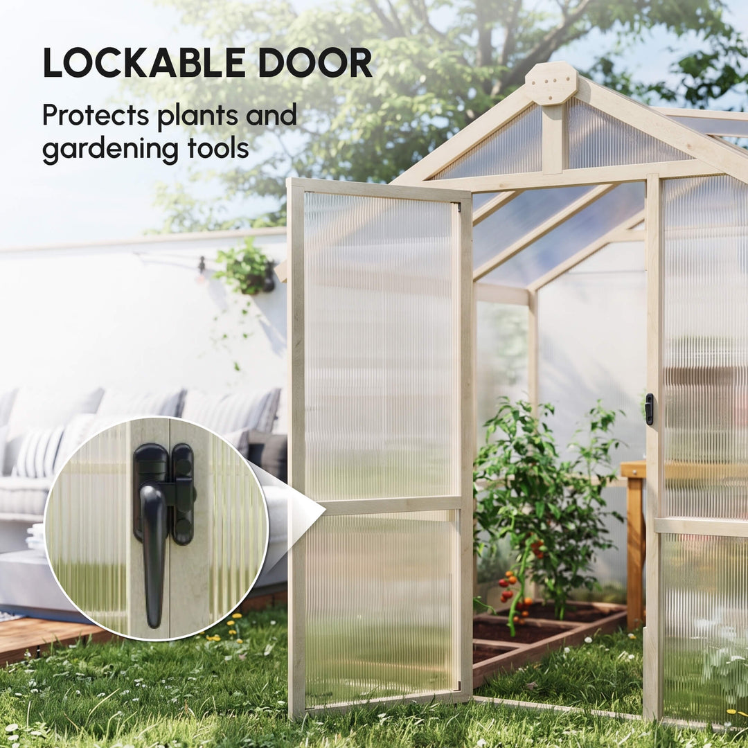 6.6 x 6ft Polycarbonate Greenhouse, Walk-in Wooden Greenhouse with Loc