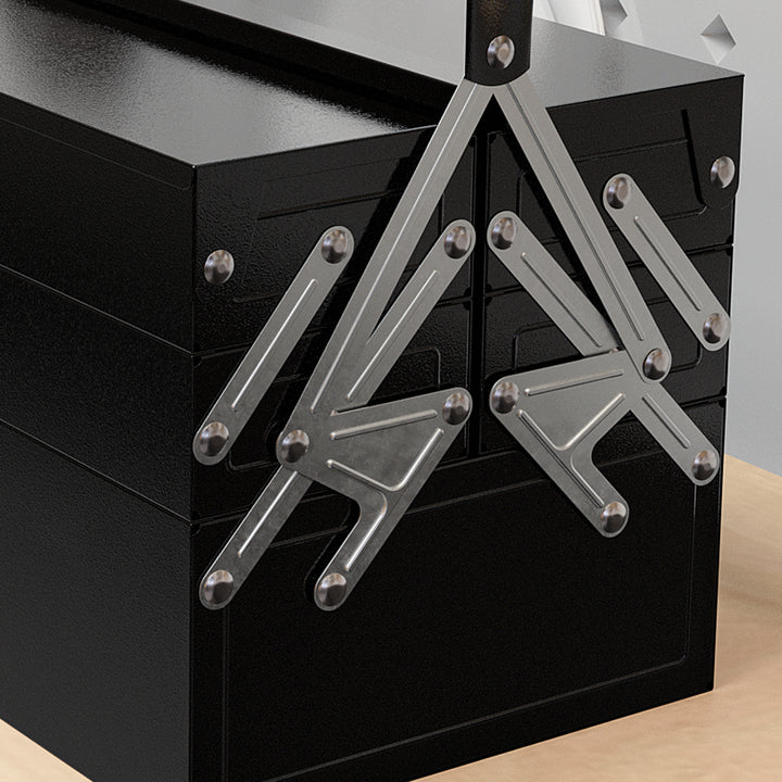 3 Tier Metal Toolbox, 5 Tray Professional Portable Tool Box with Carry Handle for Workshop, 56cmx20cmx34cm, Black