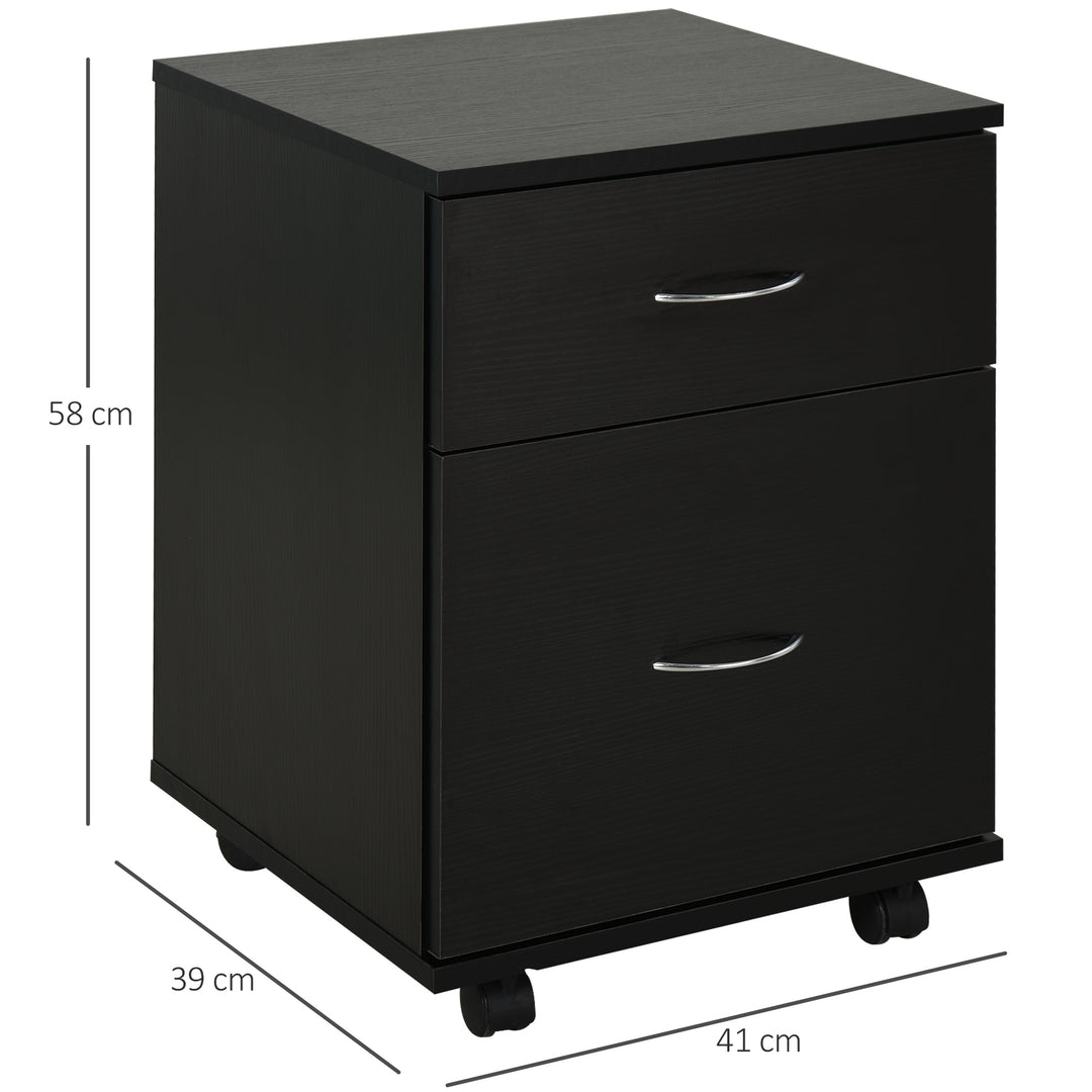 HOMCOM File Cabinet Cupboard Storage with Two Drawers, Table Storage Box with Wheels, Cabinet Bedside Table Storage Box, Black | Aosom UK