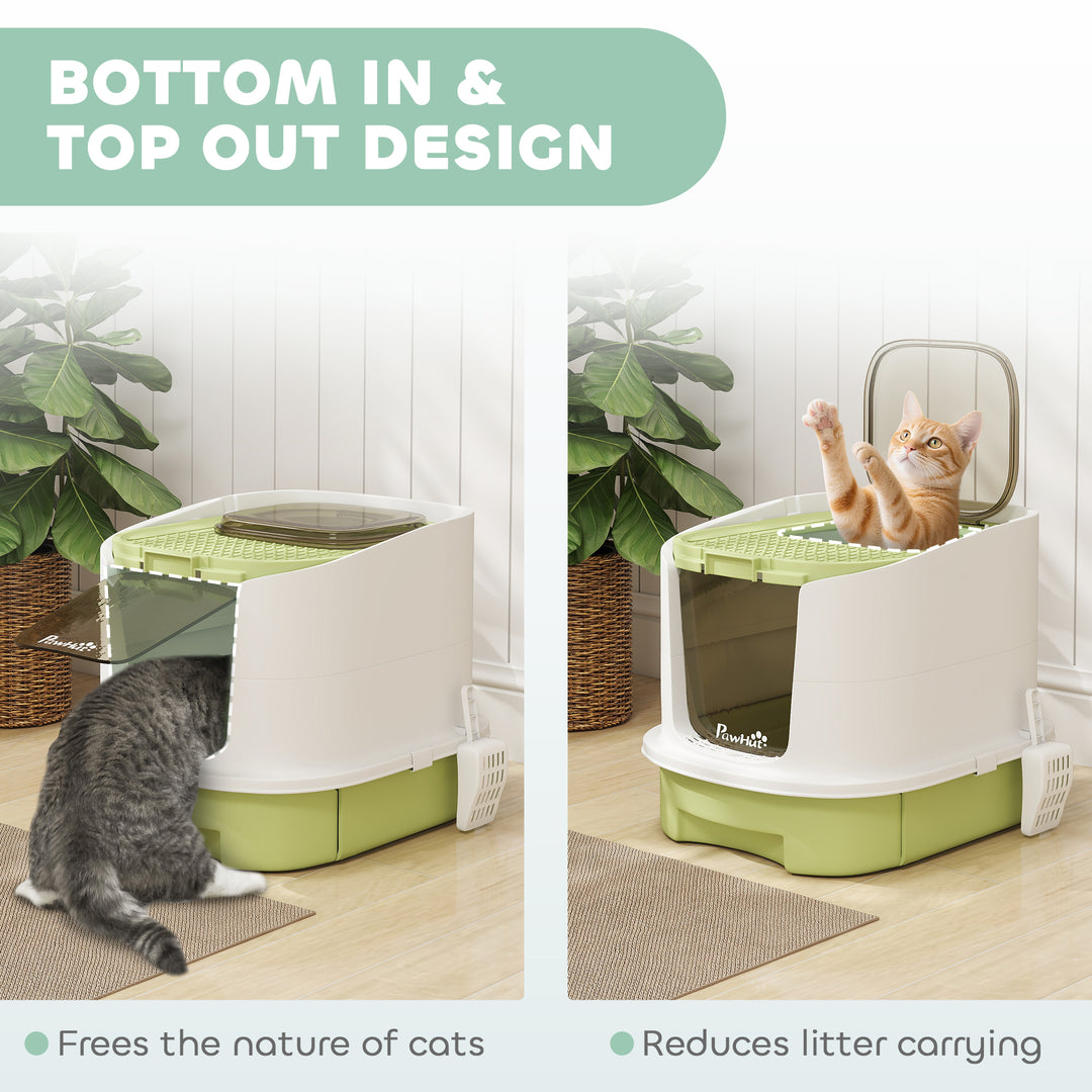 Cat Litter Box with Lid, Scoop, Deodorisation Bags, Top Entry, Green
