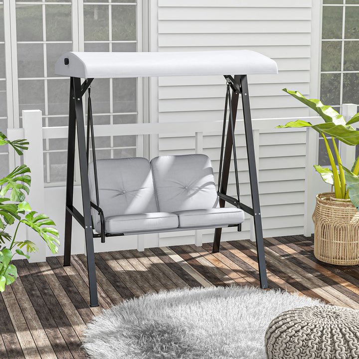 Outsunny 2 Seater Garden Swing Chair Outdoor Hammock Bench with Steel Frame Adjustable Tilting Canopy for Patio, Light Grey