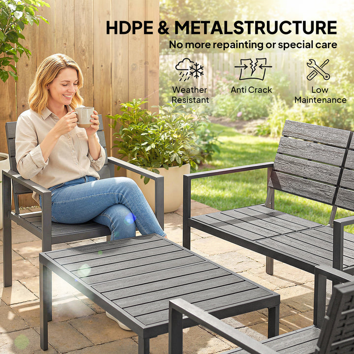 4 Piece Garden Furniture Set, Outdoor Sofa Set with HDPE Slatted Loves