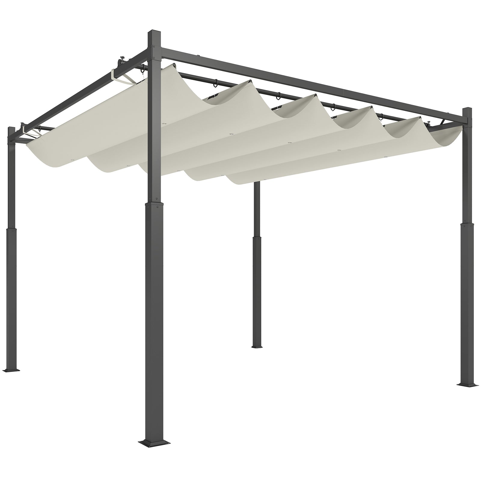 3 x 3(m) Metal Pergola with Retractable Roof and Magnetic Fixture, Outdoor Gazebo Garden Pergola Kit Sun Shade Canopy, UPF30+, 80mm Metal Column, Cream White