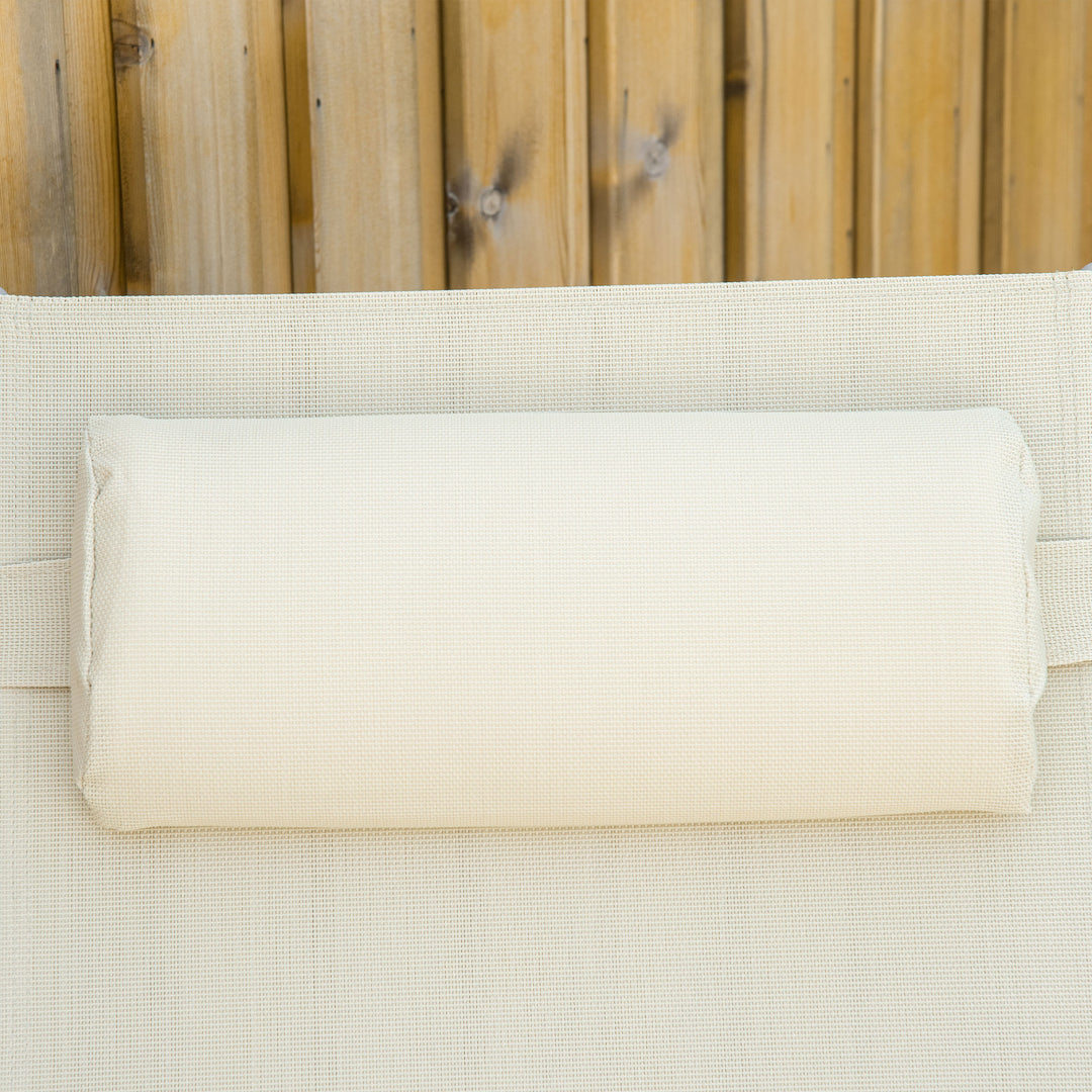 MCL Steel Fabric Sun Lounger Outdoor Folding Chaise Lounge Chair Recliner with Portable Design & 7 Adjustable Backrest Positions - Beige