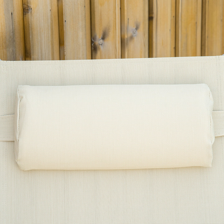 MCL Steel Fabric Sun Lounger Outdoor Folding Chaise Lounge Chair Recliner with Portable Design & 7 Adjustable Backrest Positions - Beige