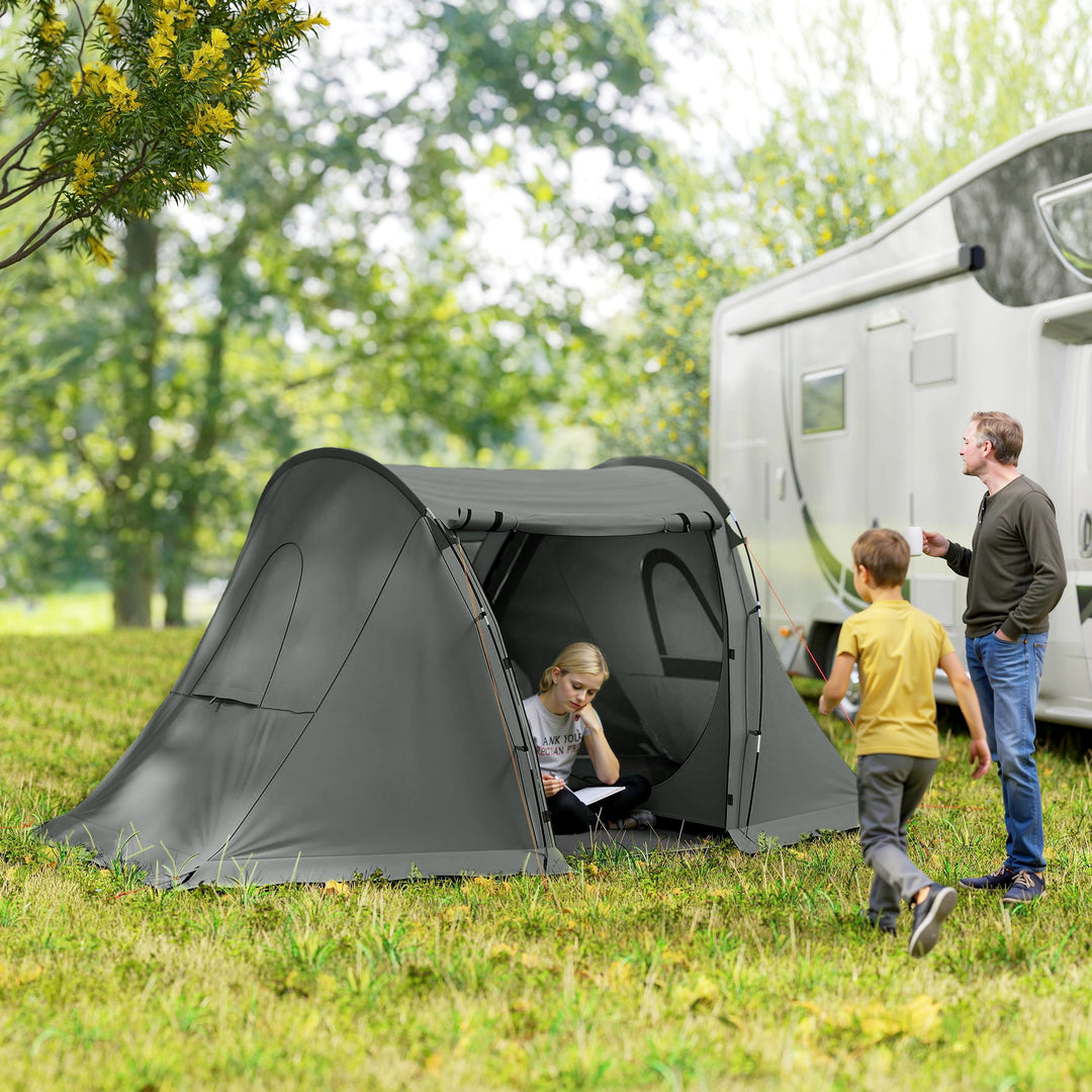 3 Man Camping Tent with Living Area and 2 Bedrooms, 3000mm Waterproof Family Tent with Sewn-in Groundsheet, Portable Dome Tent with Bag for Hiking, Festival, Backpacking, Drak Grey