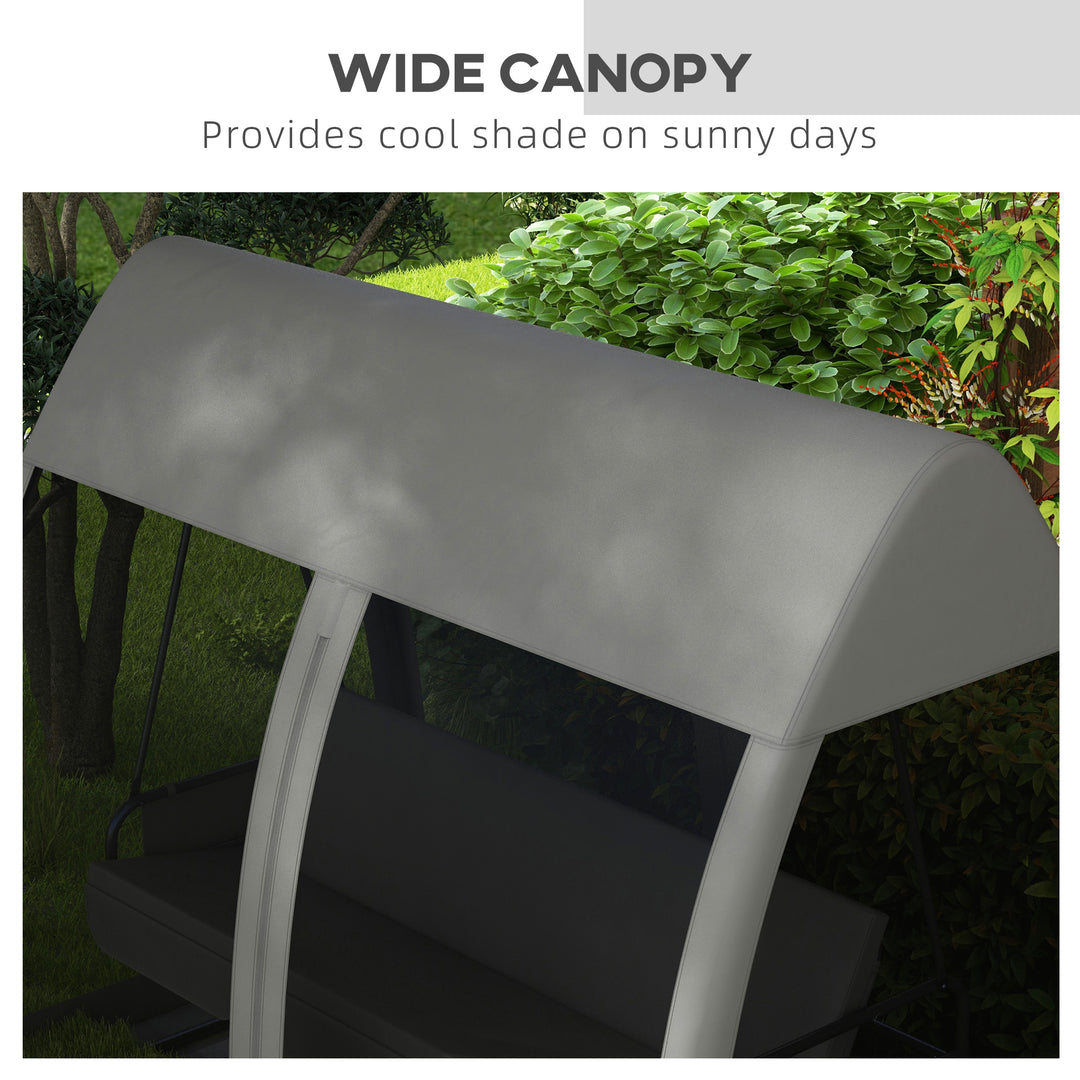 Three-Seater Convertible Swing Chair/Bed, with Curtained Canopy - Grey