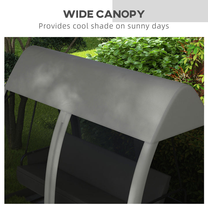 Three-Seater Convertible Swing Chair/Bed, with Curtained Canopy - Grey
