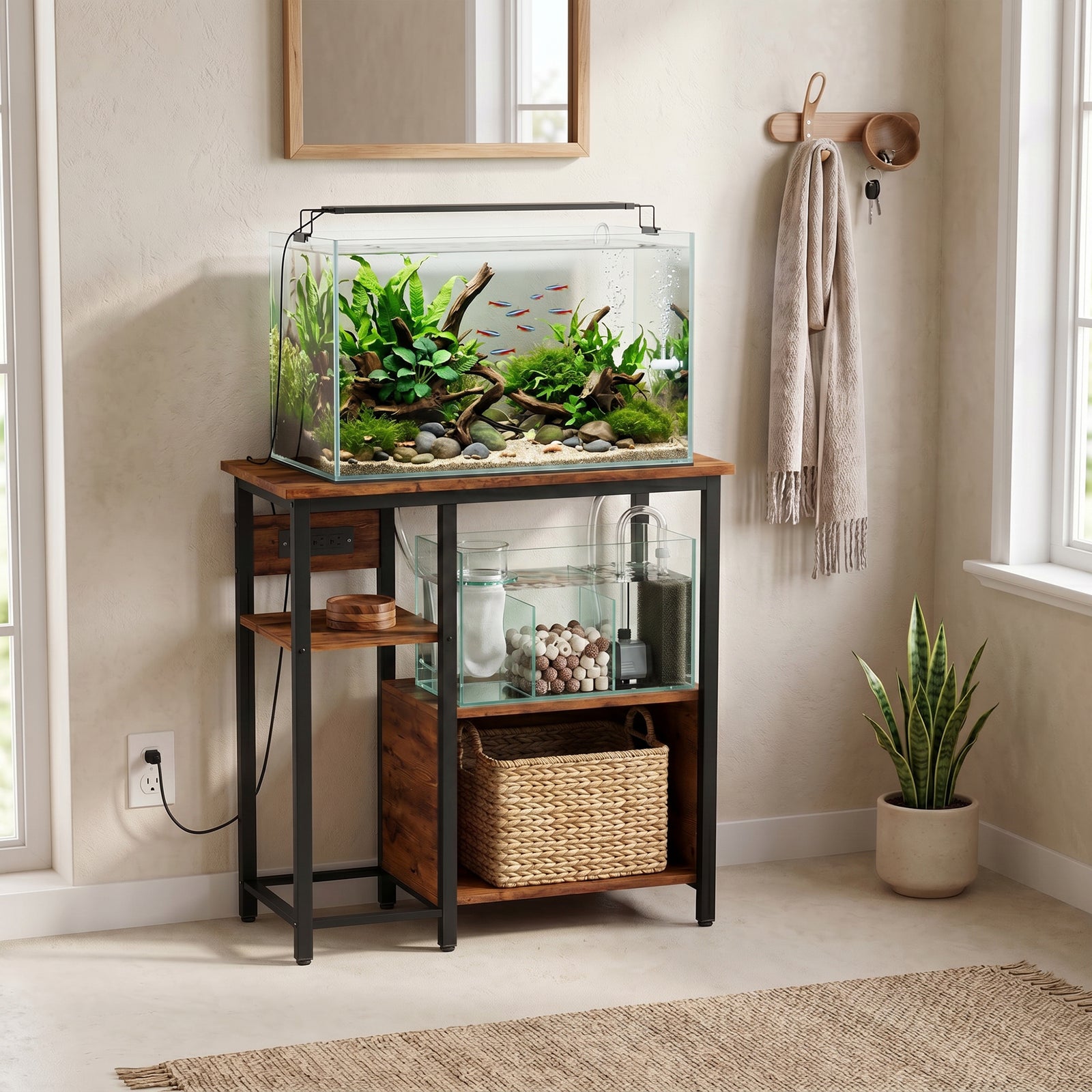 Fish Tank Stand with Power Outlets Aquarium Stand with Cabinet 20-29 G