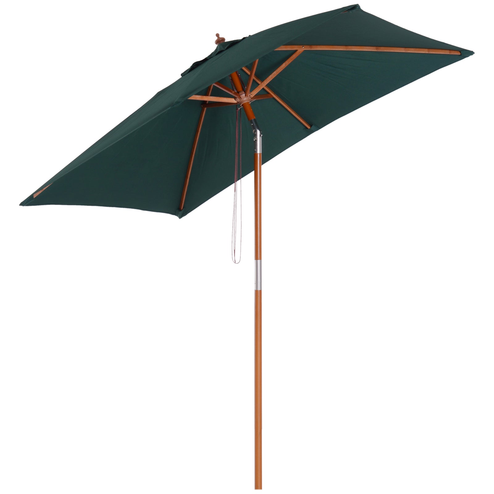 2m x 1.5m Garden Parasol Umbrella with Tilting Sunshade Canopy, Outdoor Market Table Umbrella with Wood and Bamboo Frame, Green