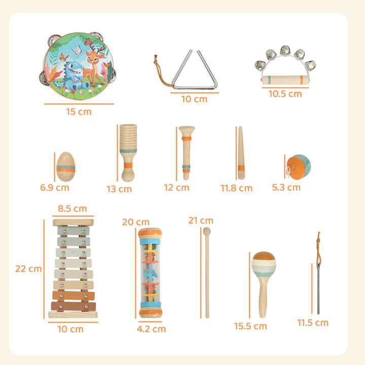 Kids Drum Kit, 14 Pieces Wooden Kids Musical Instruments Set with - view 3
