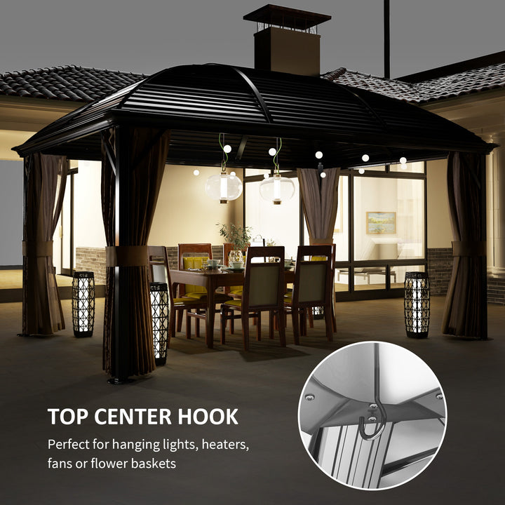 3 x 4m Hardtop Gazebo Canopy with Metal Roof, Aluminium Gazebo Permanent Pavilion with Netting and Curtains, Brown