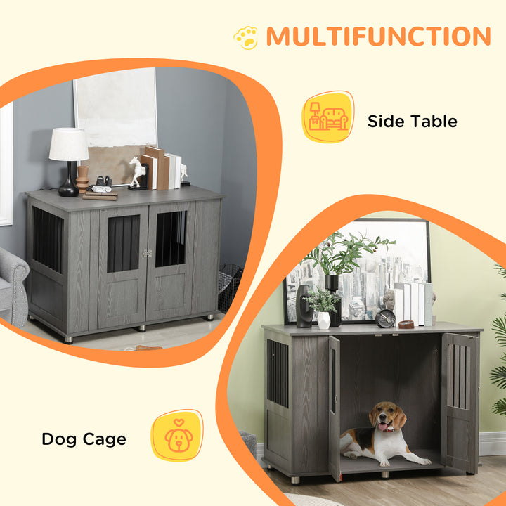 PawHut Dog Crate Furniture End Table, Pet Kennel for Extra Large Dogs with Magnetic Door Indoor Animal Cage, Grey, 116 x 60 x 87 cm