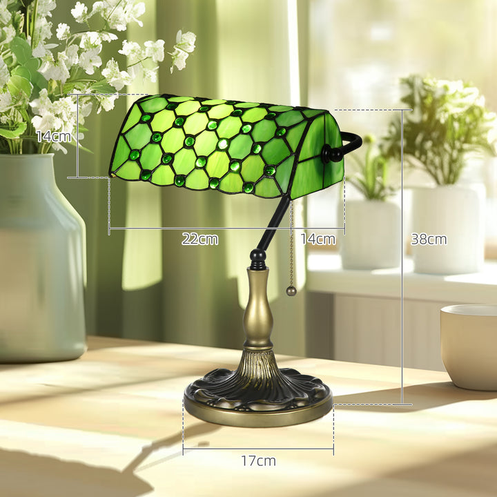 HOMCOM Stained Glass Bedroom Table Lamp, Handmade Antique Bedside Light for Bedroom, Living Room, Home, Nightstand, Green | Aosom UK