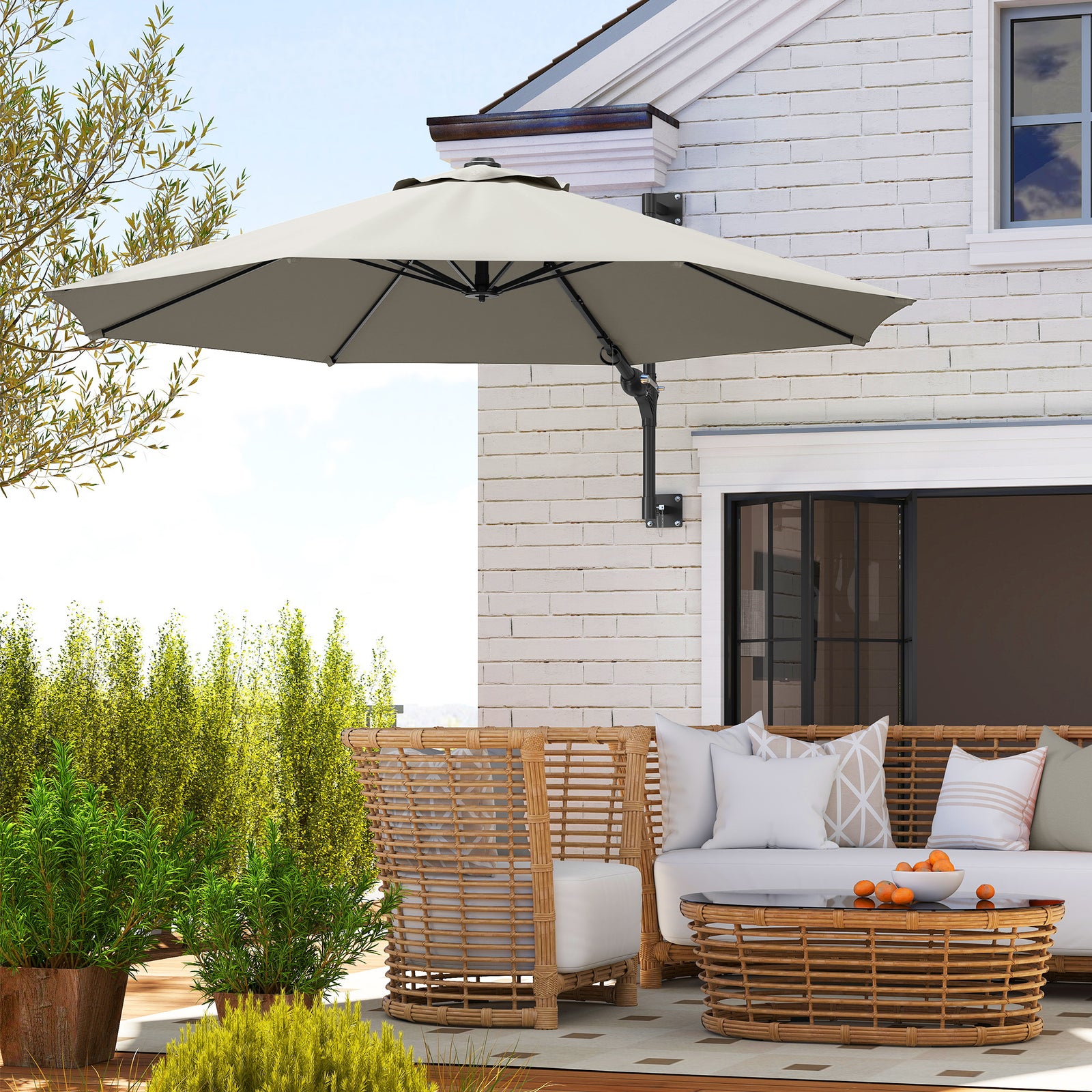 3(m) Wall-Mounted Parasol Shade, with Handle - Light Grey