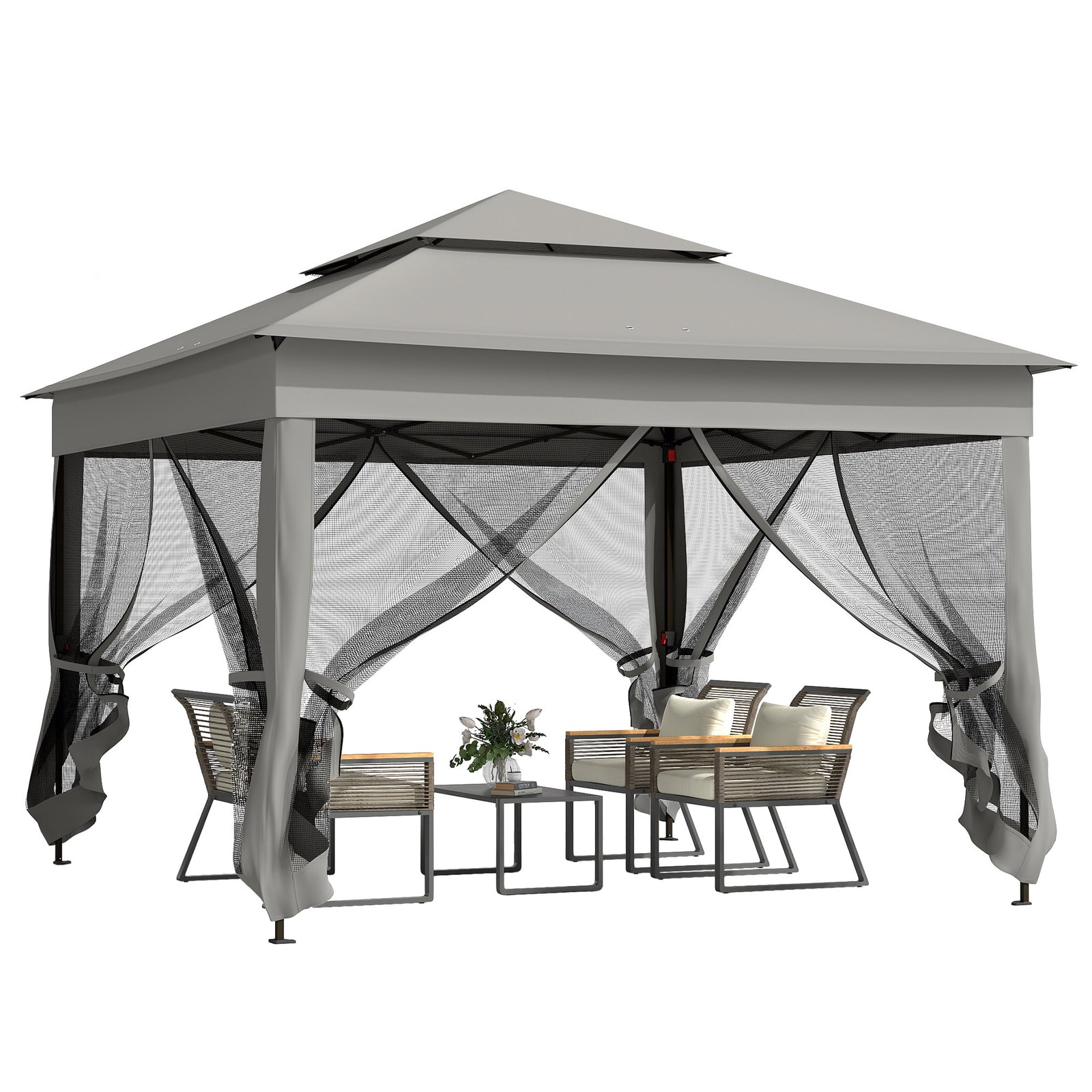 3 x 3(m) Pop Up Gazebo, Double-roof Garden Tent with Netting and Carry Bag, Party Event Shelter for Outdoor Patio, Dark Grey
