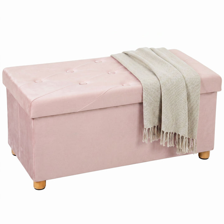 Velvet Upholstered Foldable Ottoman Footrest, Storage Ottoman Bench wi