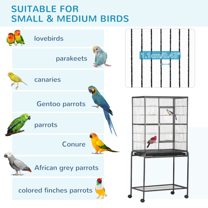 MCL Large Bird Cage Budgie Cage with Stand, Storage Shelf, Wood Perch for Parrot Canary Parakeet Cockatiels, 81 x 48 x 162.5 cm
