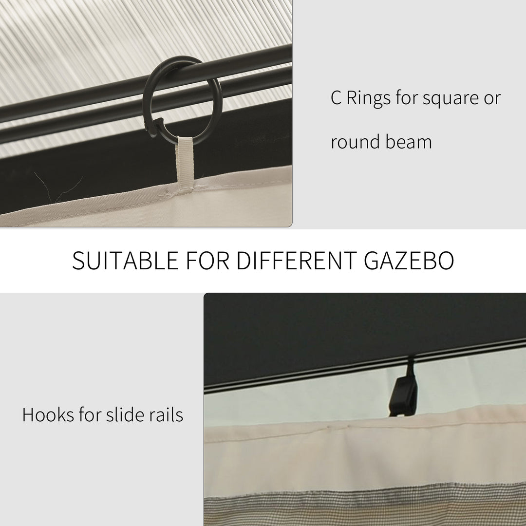 Replacement Gazebo Curtains, 4-Panel Gazebo Side Panels Only, for 3 x 3 (M) Gazebos or Pergolas, Hooks/C-Rings Included, Beige