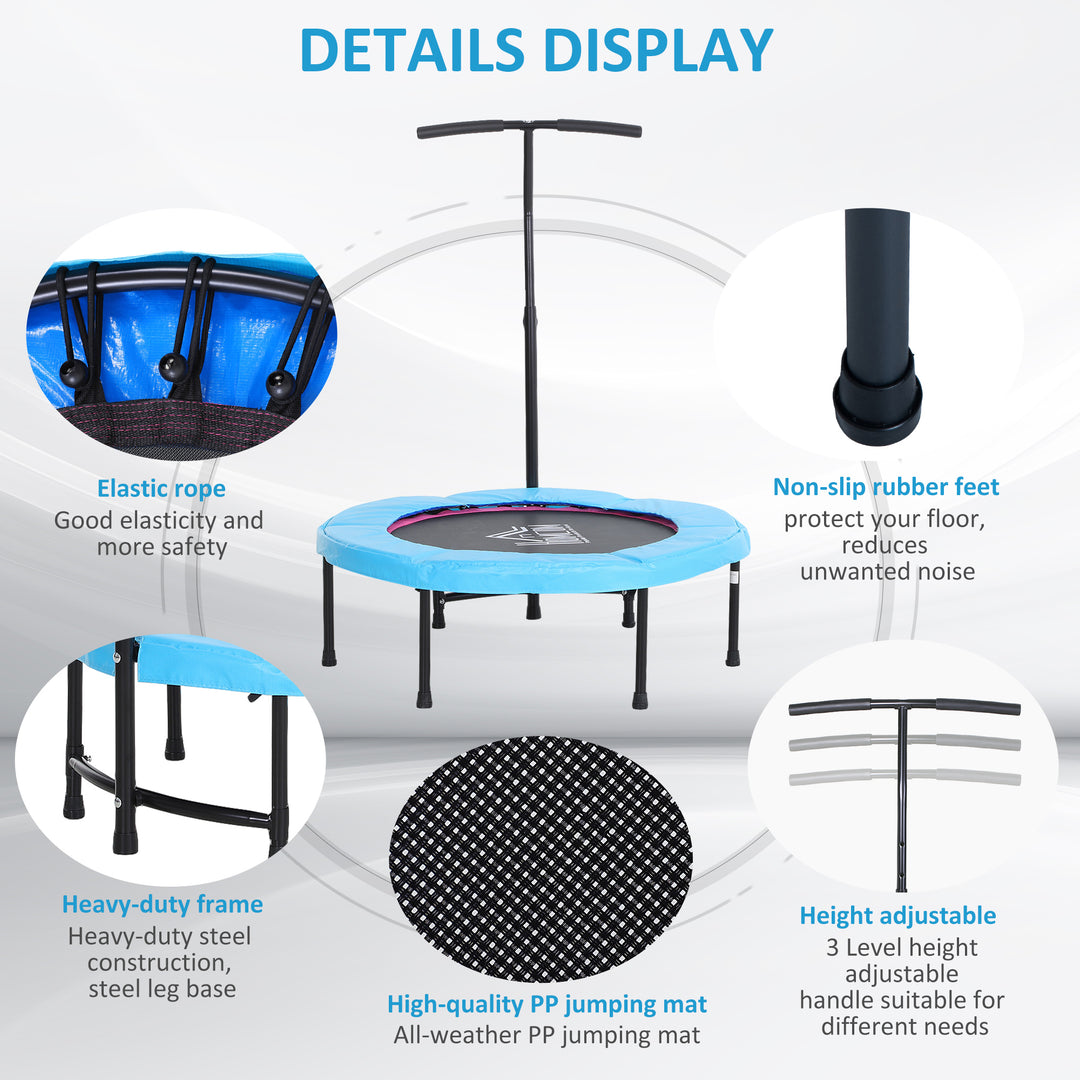 40" Fitness Trampoline with Adjustable Handle, Rebounder Trampoline, Mini Jumper for Indoor Exercise Workout, Blue