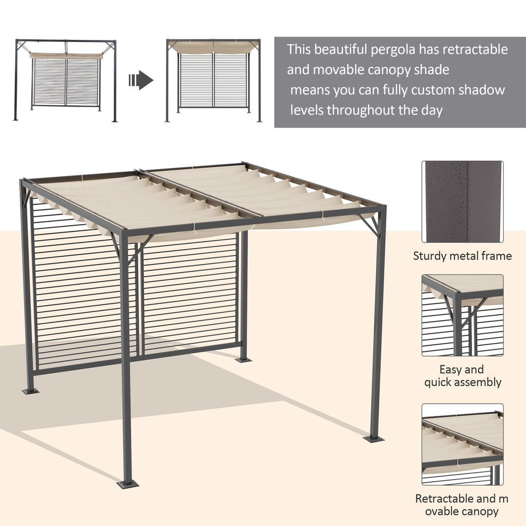 3 x 2.8m Metal Pergola, with Retractable Fabric Roof - Beige