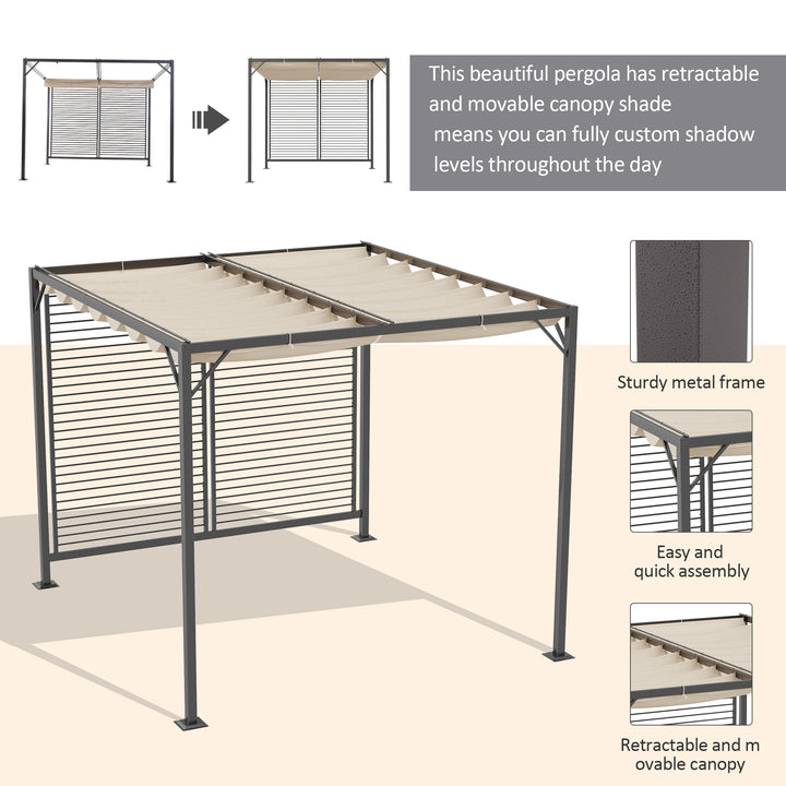 3 x 2.8m Metal Pergola, with Retractable Fabric Roof - Beige