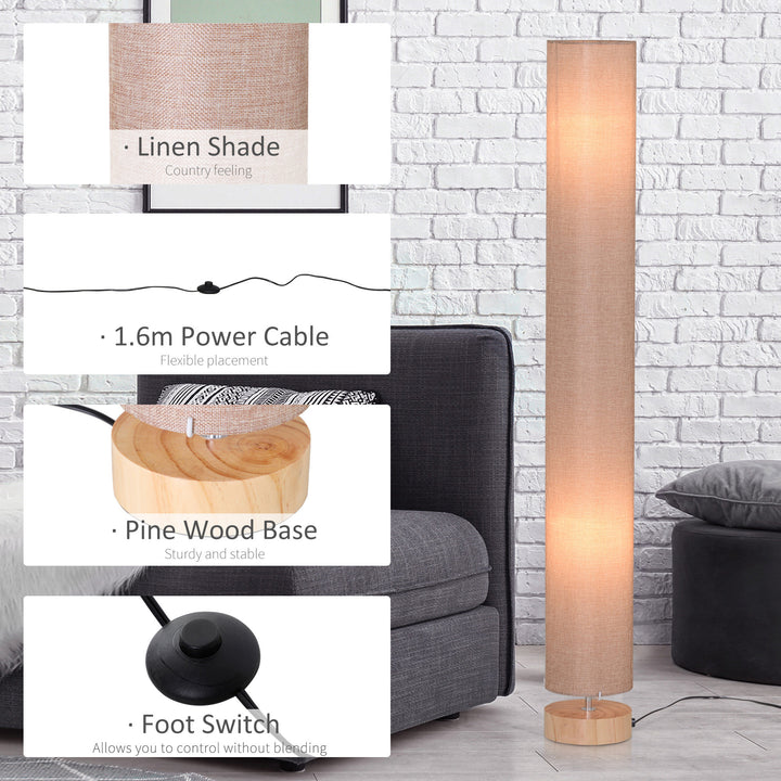 Floor Lamp for Living Room, 120cm Modern Standing Lamp with Linen Shade and Wooden Base, Cream