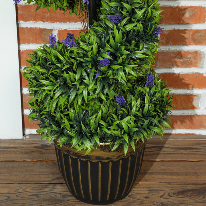 Set of 2 Decorative Artificial Plants, Boxwood Spiral Topiary Tree with Lavender and Pot, Fake Plants for Home Indoor Outdoor Decor, 115cm