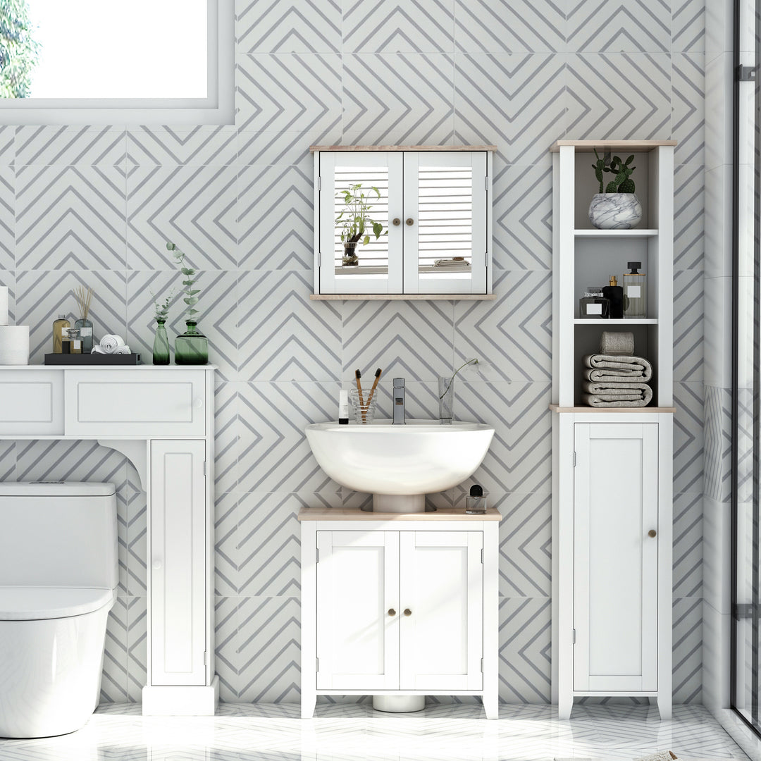 Under Sink Cabinet, Bathroom Sink Cabinet with 2 Doors, Pedestal Under Sink Design, Freestanding Bathroom Cupboard with Adjustable Shelf, White