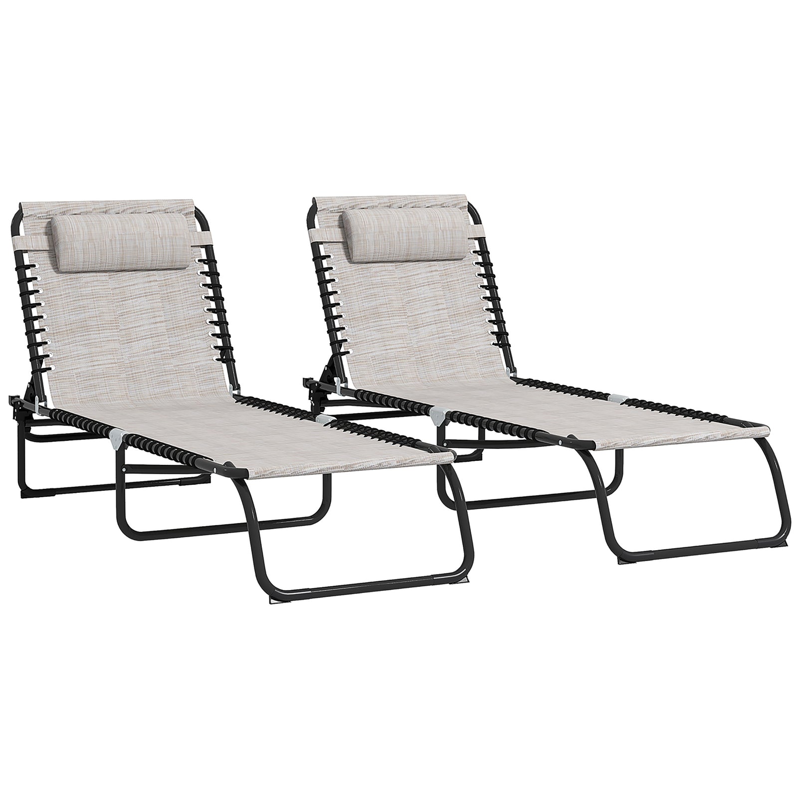 Set of Two Folding Sun Loungers, with Four-Position Backs - Cream