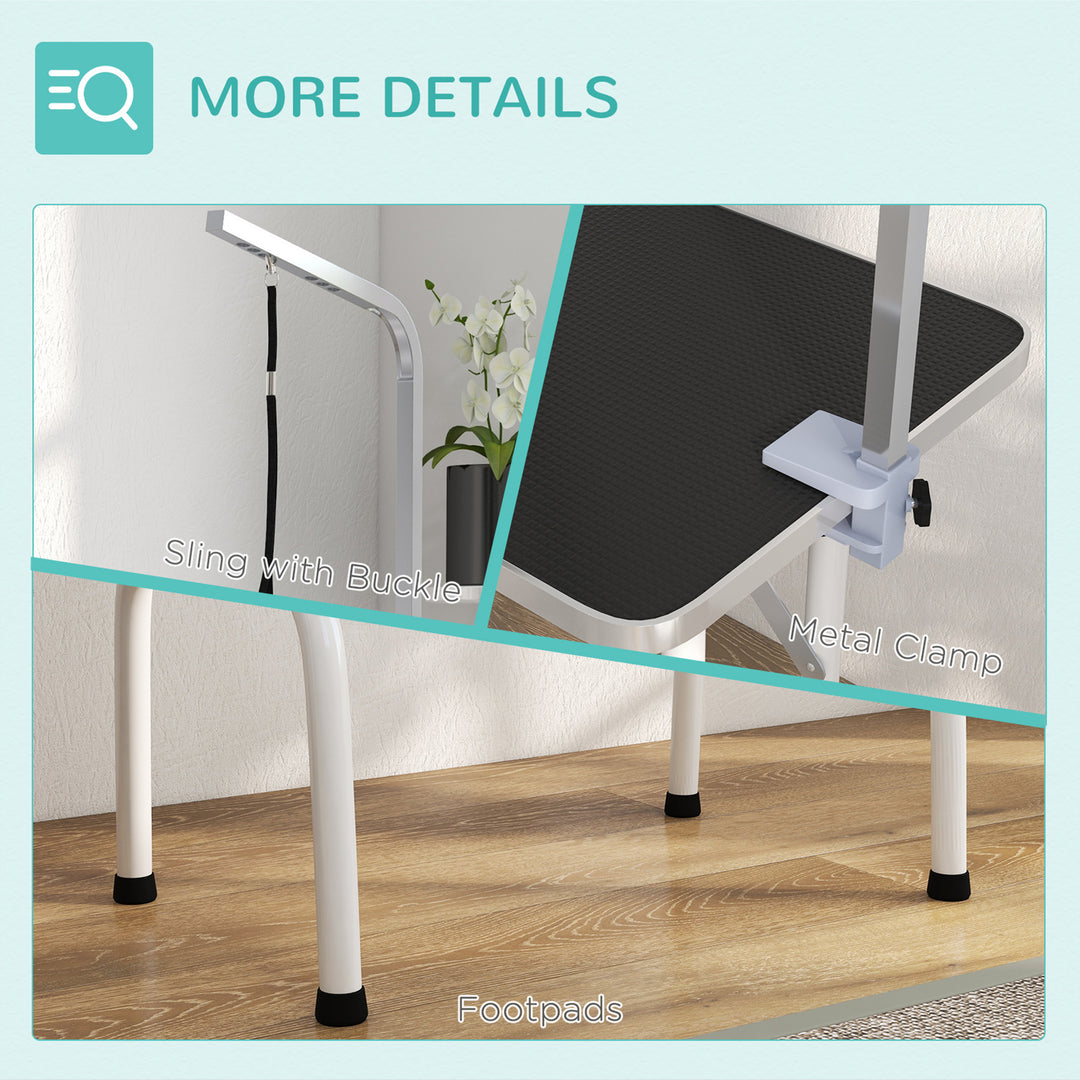 32" Foldable Dog Grooming Table Pet Drying Beauty Table Adjustable Fixed Arm Rubber Top, Black