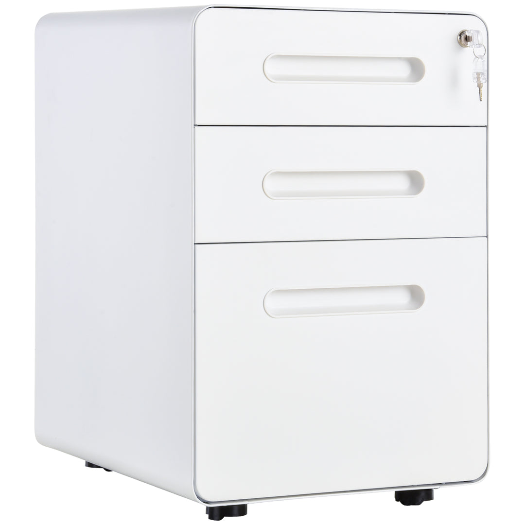 MCL Lockable File Cabinet with 3 Drawers, Vertical Office Drawer for A4, Letter, Legal Size, Anti-tilt Design, Pre-Assembled Body, White