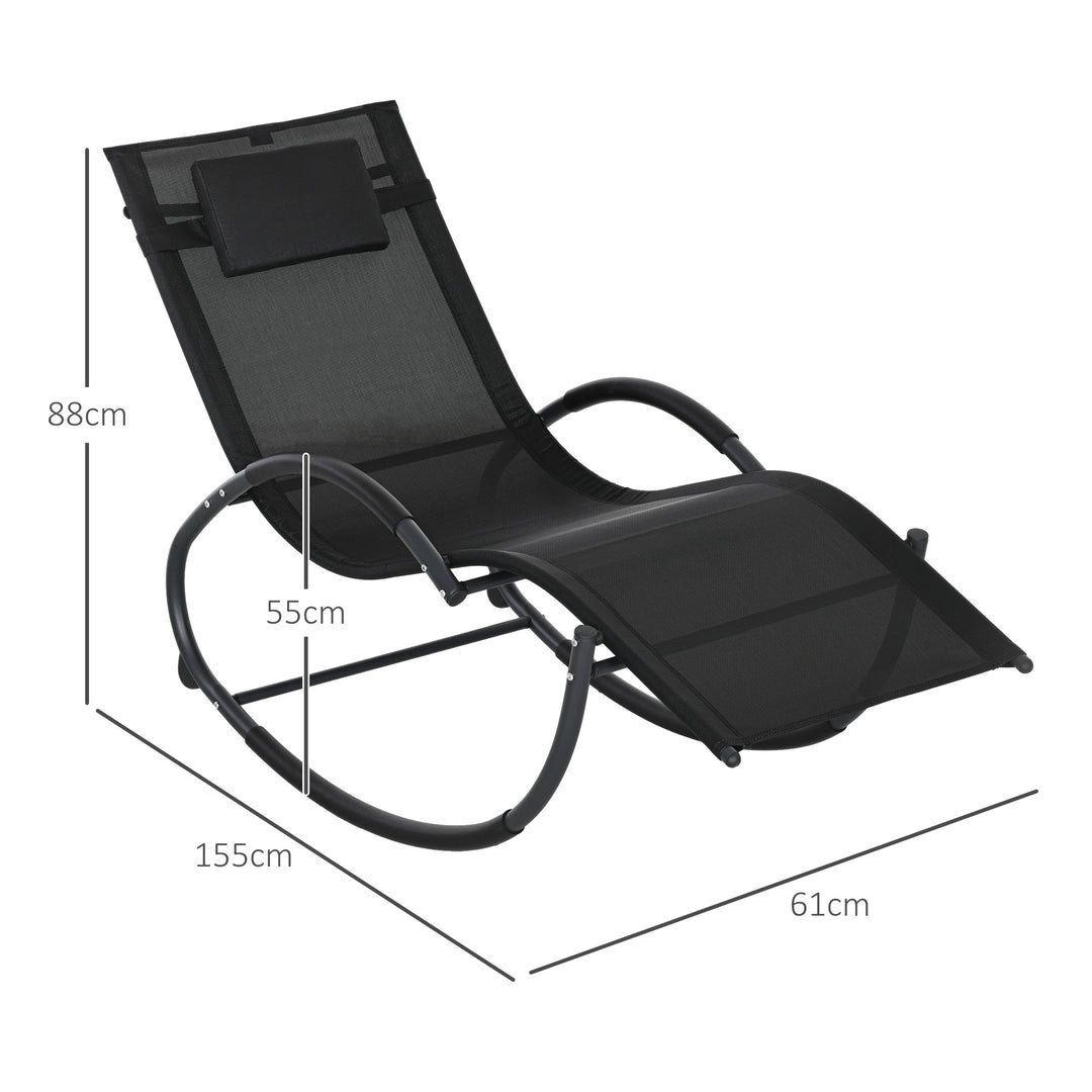 Steel Frame Zero Gravity Rocking Chair, with Pillow - Black