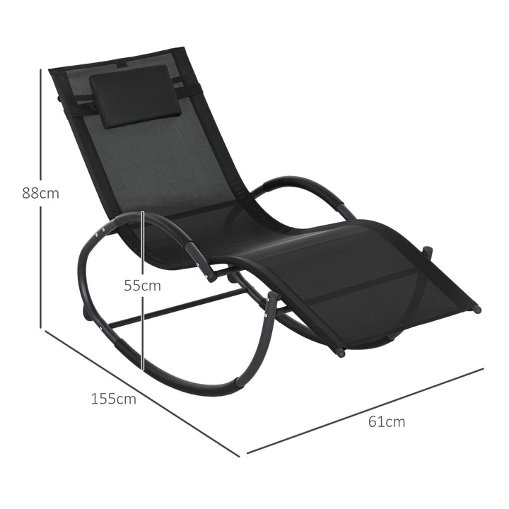 Steel Frame Zero Gravity Rocking Chair, with Pillow - Black