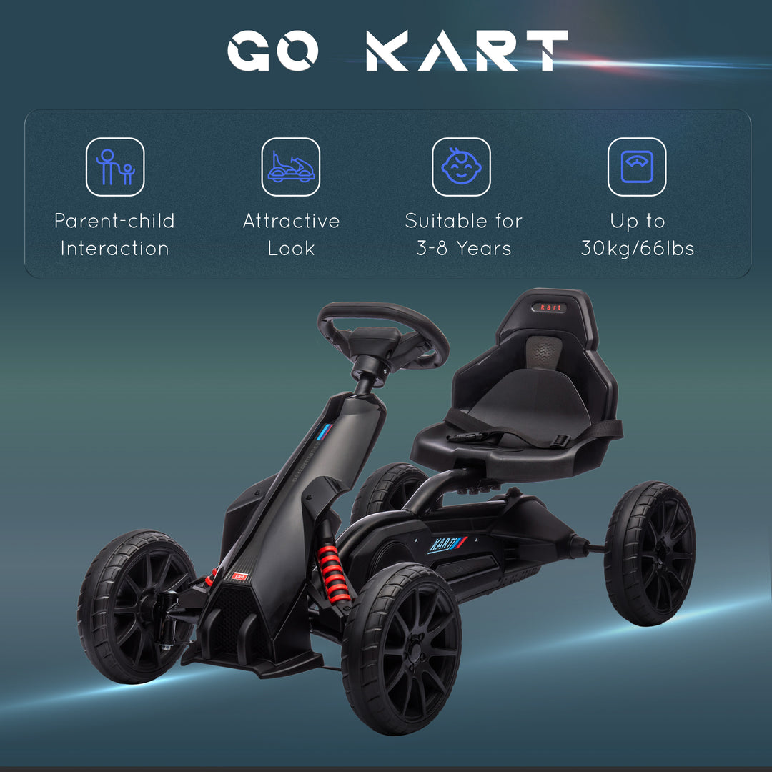 Kids Pedal Go Kart, with Adjustable Seat, EVA Wheels, Seat, Handbrake - Black