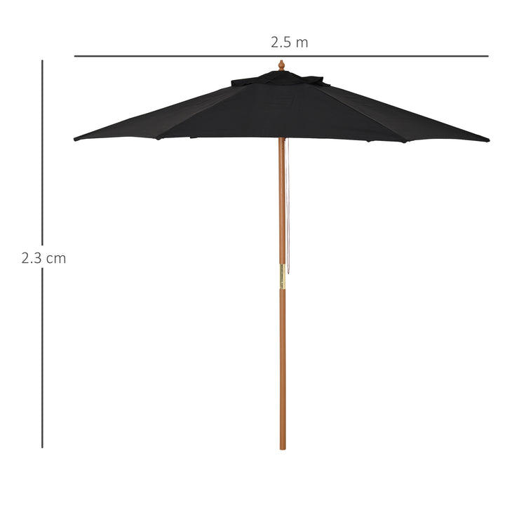 Wooden Garden Umbrella Sun Shade with Top Vents, Bamboo Ribs and Sturdy Wood Pole, Black