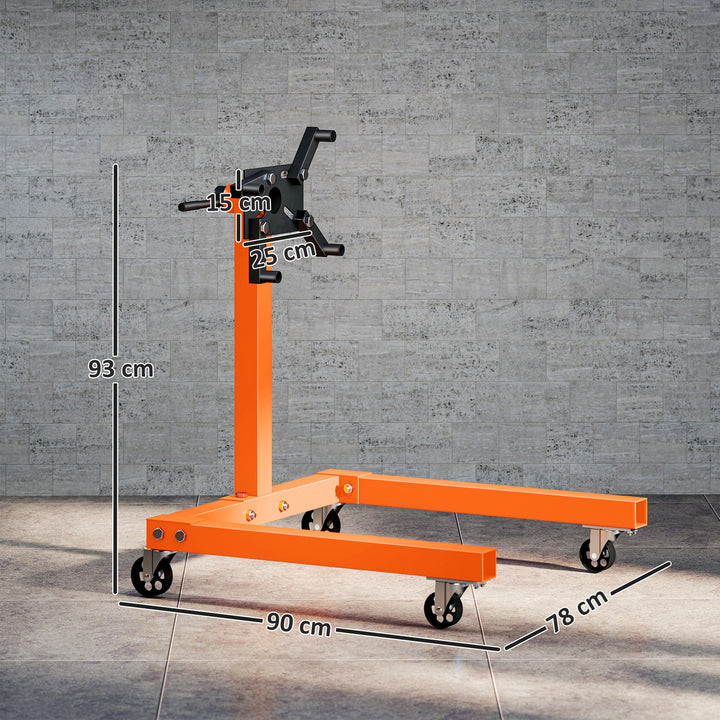 Engine Stand, 570 kg Rotating Engine Stand with 360 Degree Adjustable Head, 4 Mounting Arms, Heavy Duty Steel Support, Universal Wheels for Garage Workshop Auto Repair, Orange