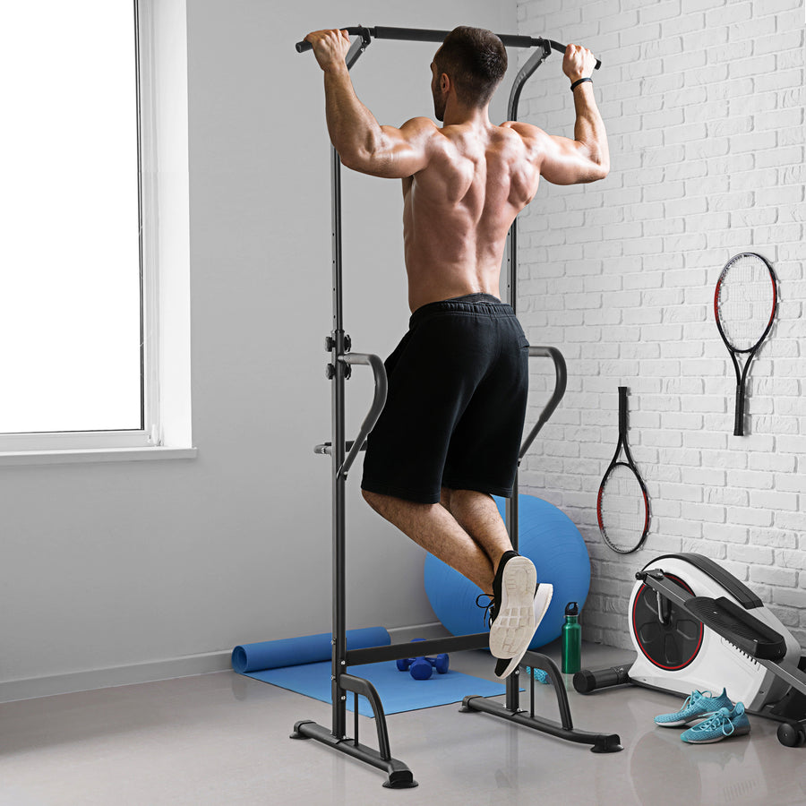 Power Tower Dip Station Pull Up Bar Multi-Function Push Up Equipment with Adjustable Height for Home Gym Strength Training Workout Fitness