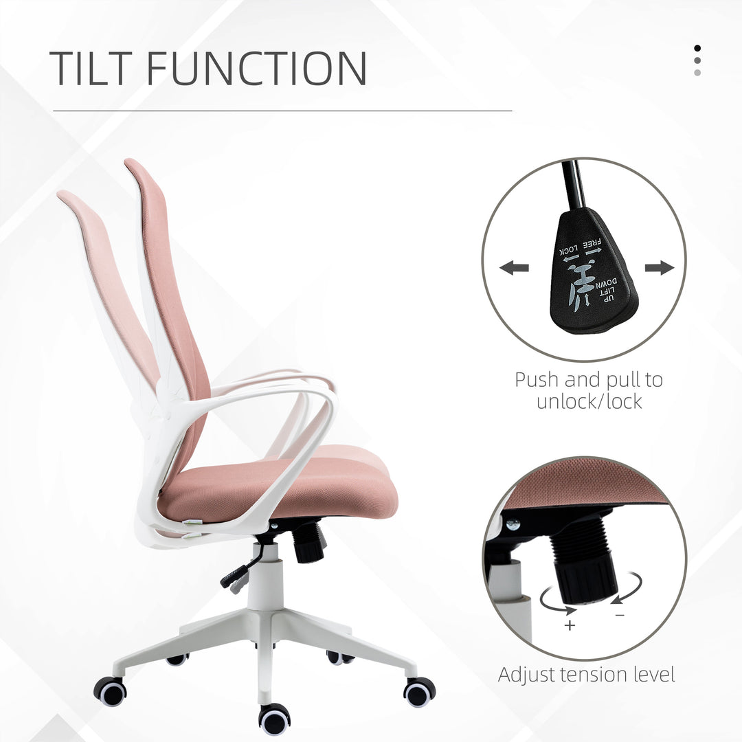 High Back Office Chair, Fabric Desk Chair with Armrests, Adjustable Height, Swivel Wheels, Pink