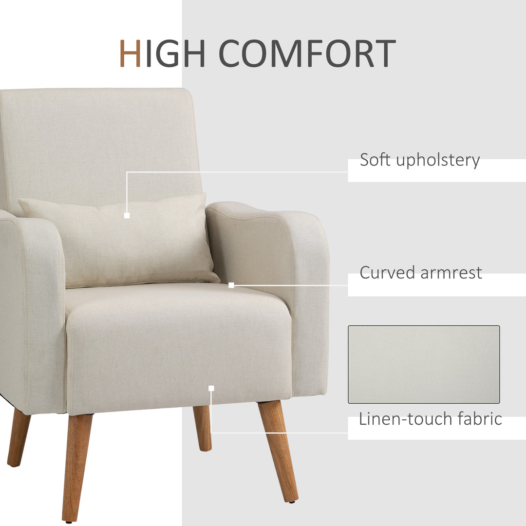 Accent Chair, Linen-Touch Armchair, HOMCOM Upholstered Leisure Lounge Sofa, Club Chair with Wooden Frame, Cream | Aosom UK