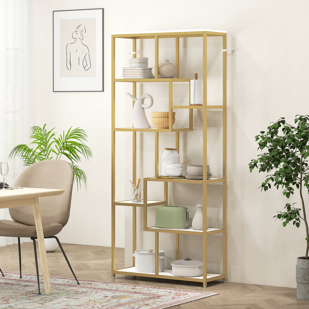 MCL Seven-Tier Geometric Bookcase - White/Gold Tone