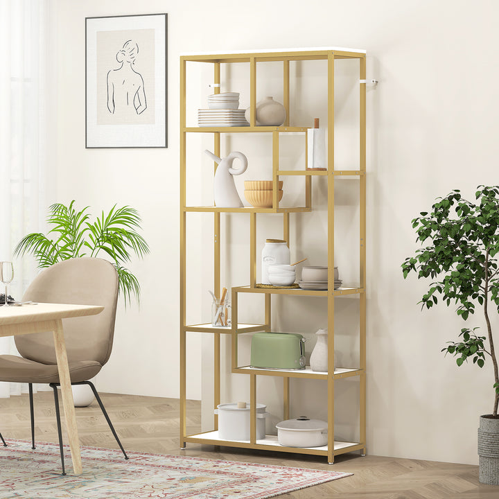 MCL Seven-Tier Geometric Bookcase - White/Gold Tone